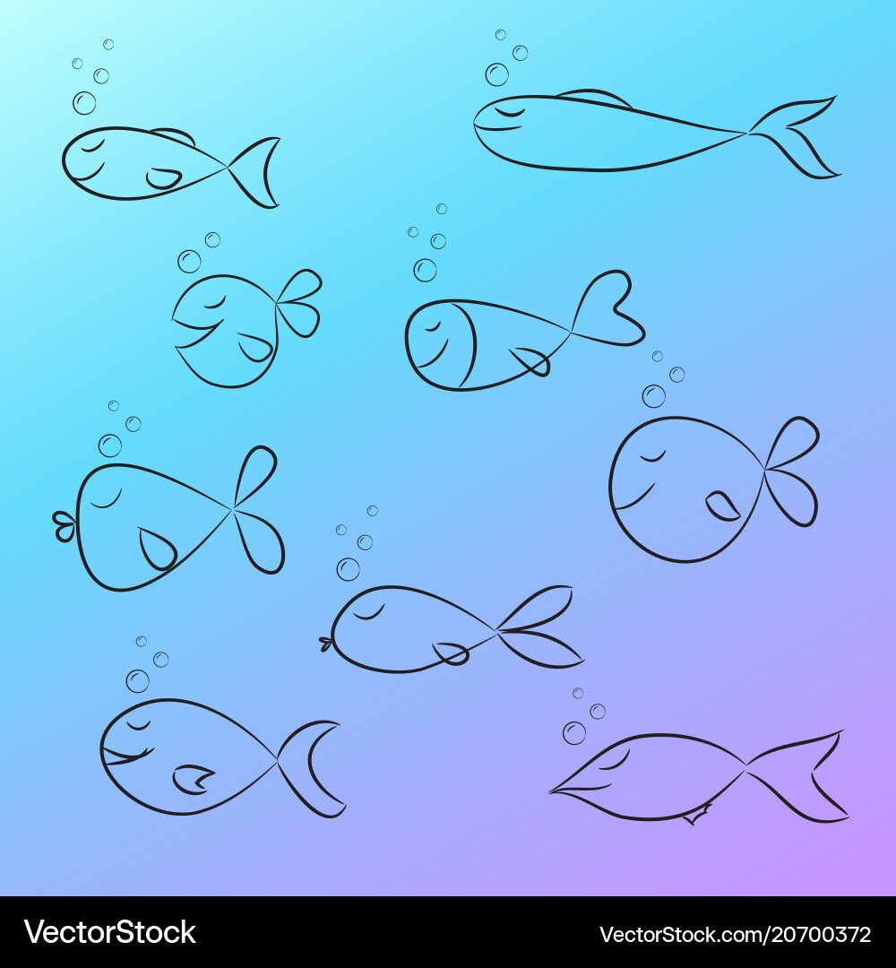 Set of fish sketch on gradient background vector image