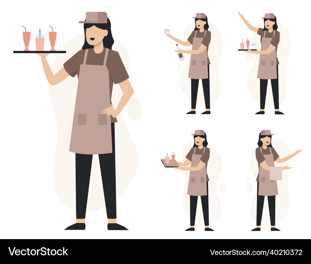 Set of waitress in cartoon character different Set of waitress in cartoon character different vector image