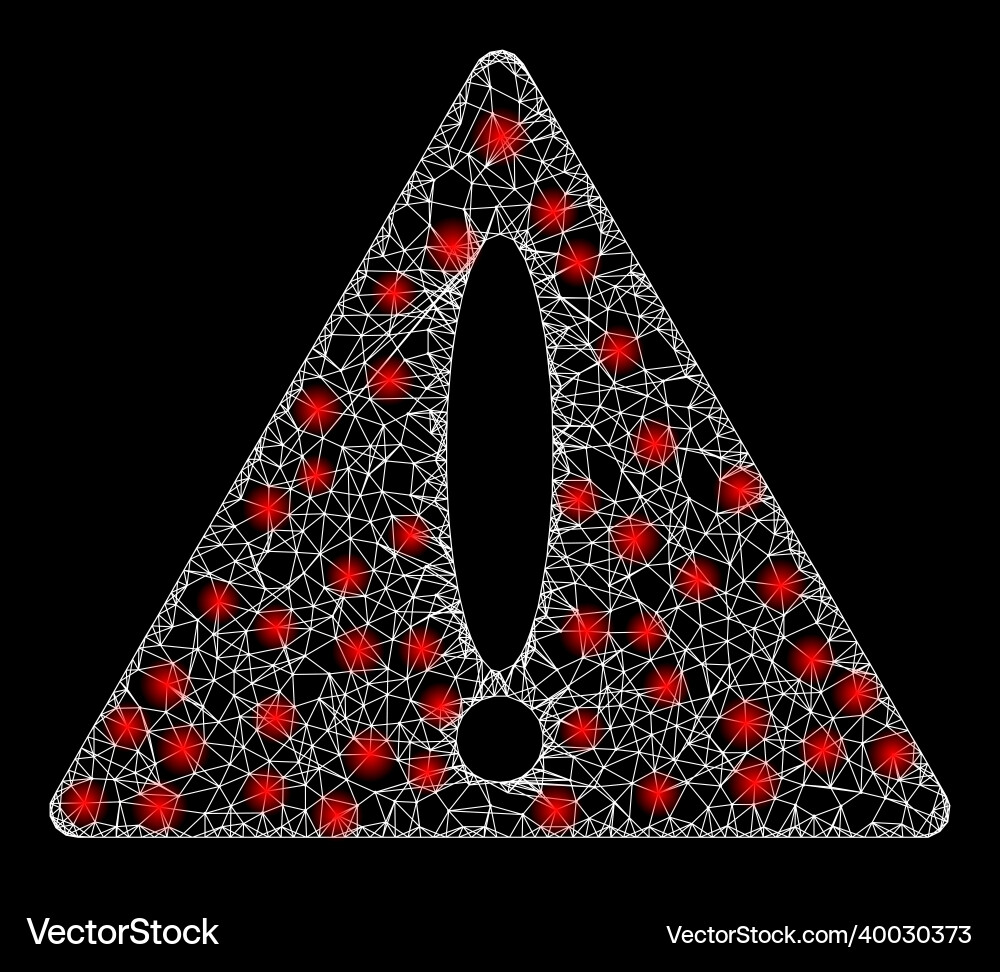Bright net mesh warning triangle with lightspots vector image