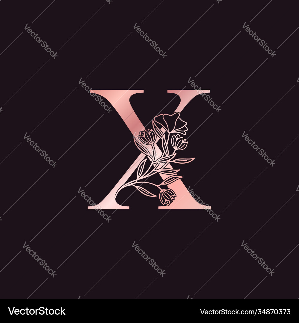 Gold rose flower letter x luxury logo elegant Gold rose flower letter x luxury logo elegant vector image