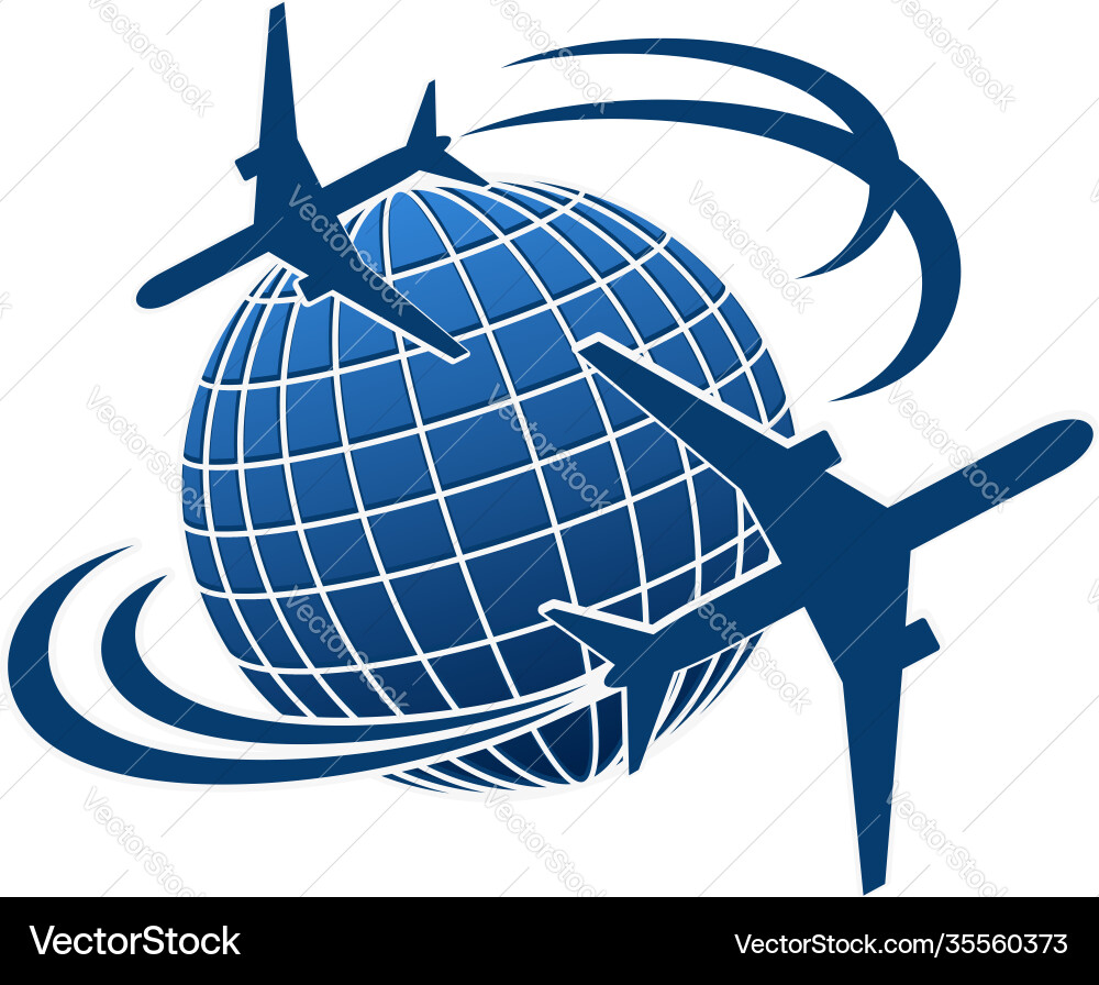 Icon plane and world globe Icon plane and world globe vector image