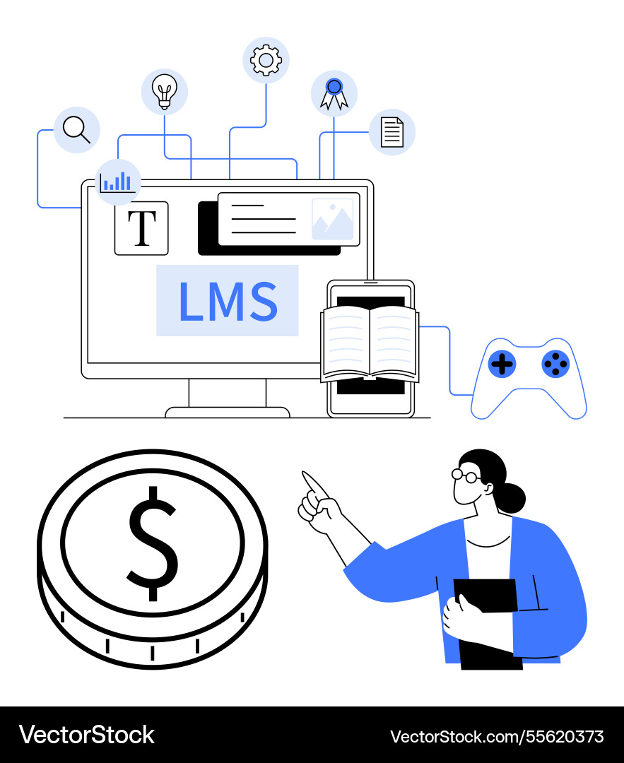 Learning management system interface Learning management system interface vector image