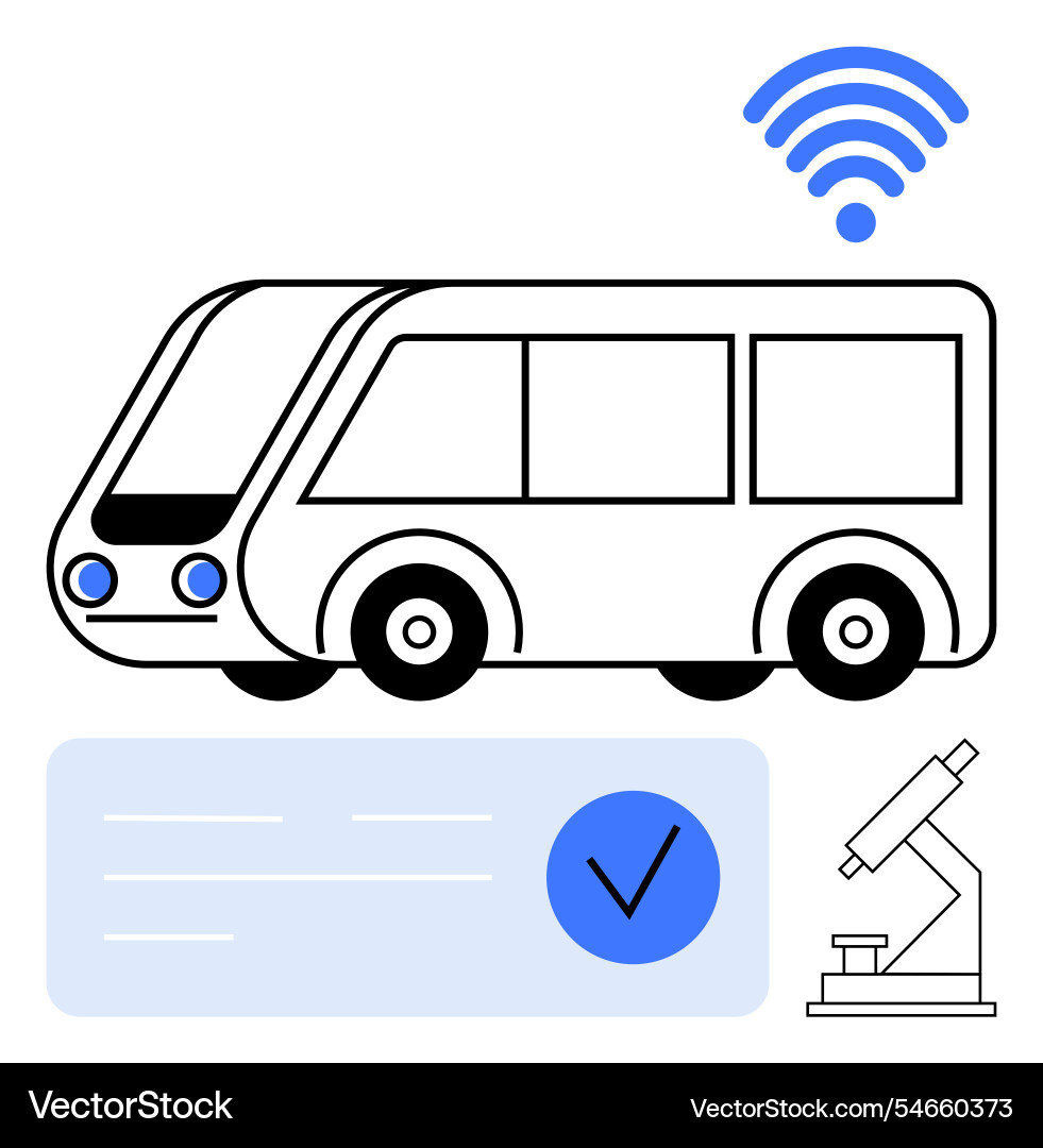 Modern autonomous bus with wireless checkmark Modern autonomous bus with wireless checkmark vector image