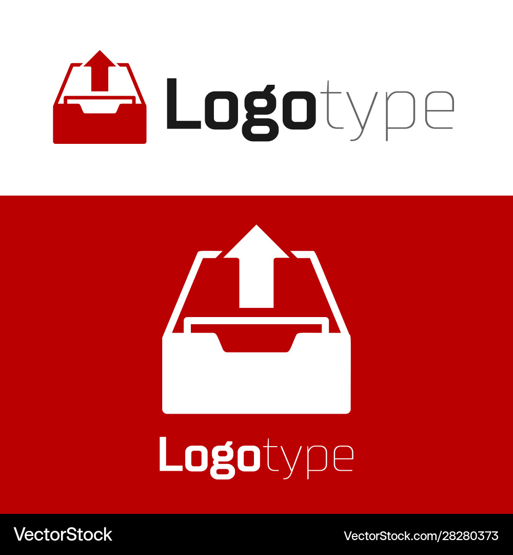 Red upload inbox icon isolated on white background Red upload inbox icon isolated on white background Vector Image
