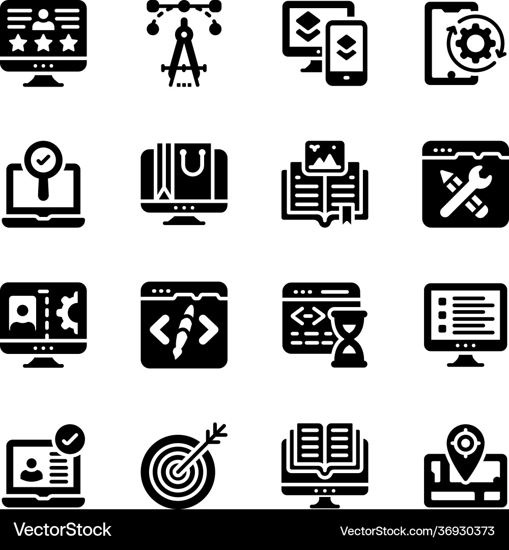 Responsive design and web development solid icons vector image