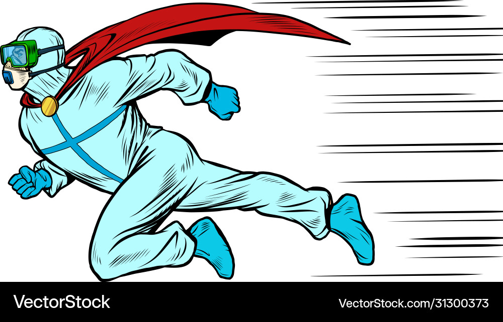 Runs to help superhero doctor man in protective Runs to help superhero doctor man in protective vector image