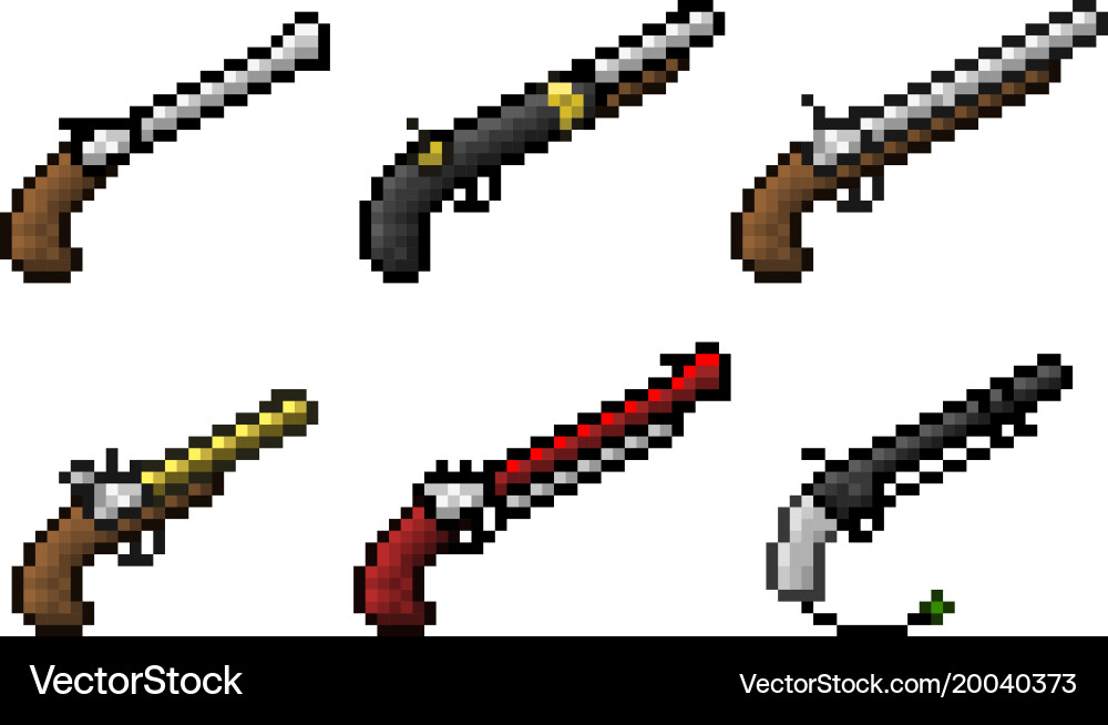 Set of weapon icons in pixel style vector image