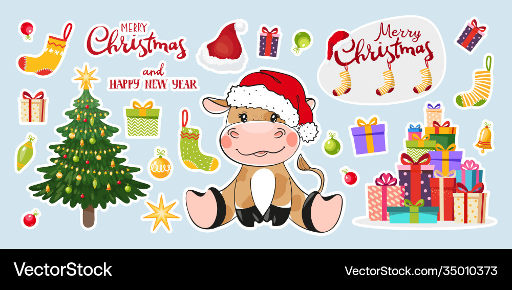 Set stickers for christmas and new year 2021 Set stickers for christmas and new year 2021 vector image