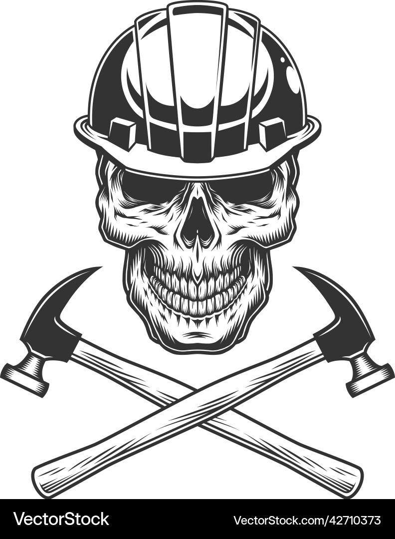 Vintage Construction Skull with Crossed Tools Vector Image