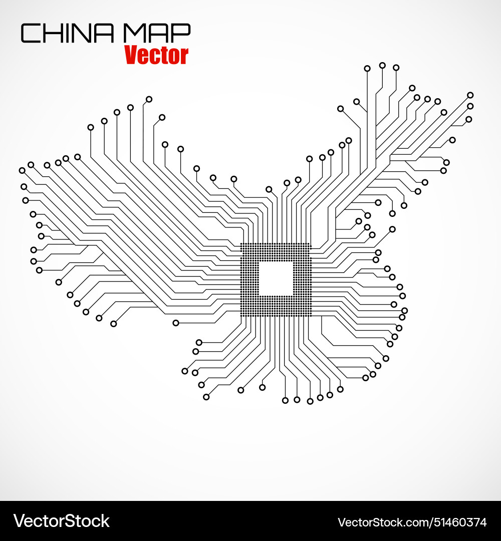 Abstract china map with cpu circuit board vector image