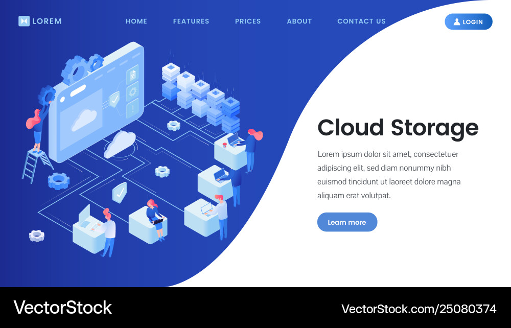 Cloud storage landing page template Royalty Free Vector