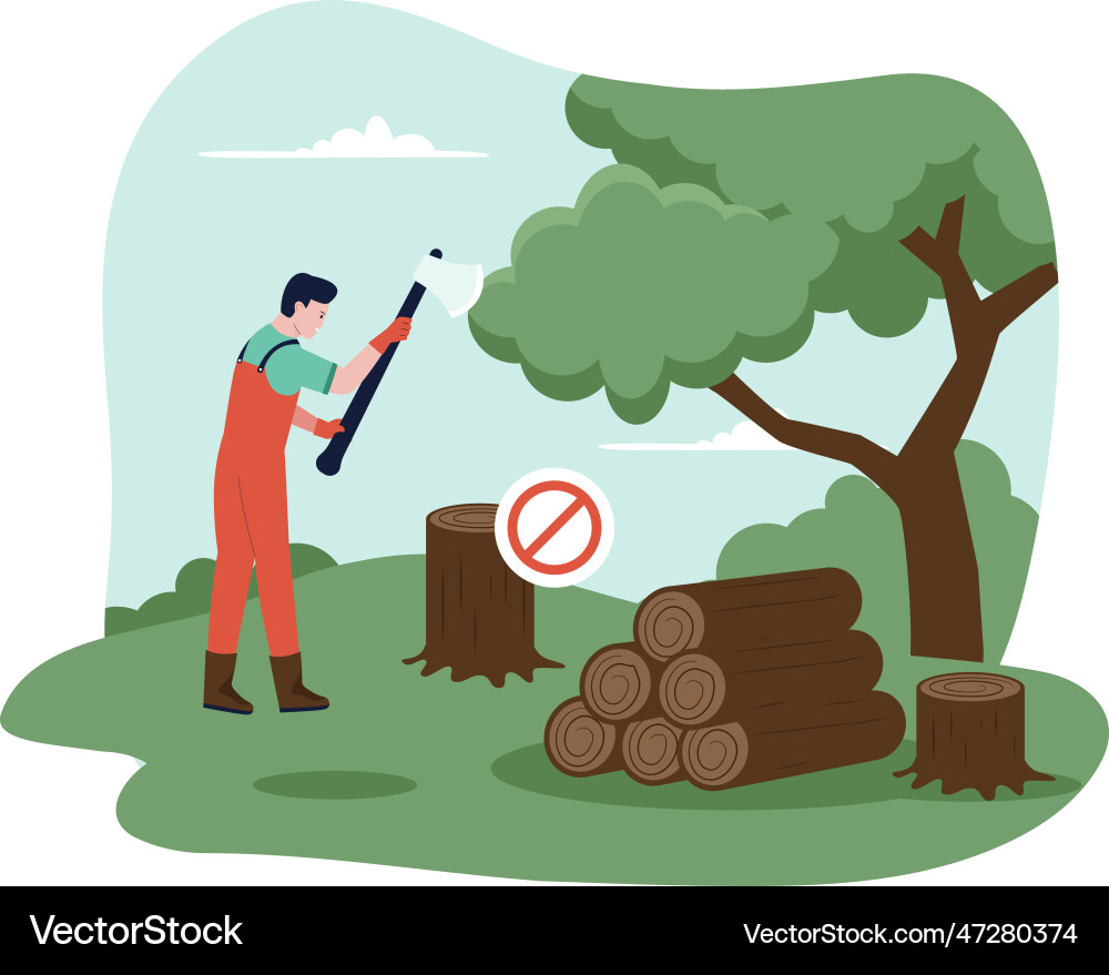 Concept of stop illegal logging trees vector image