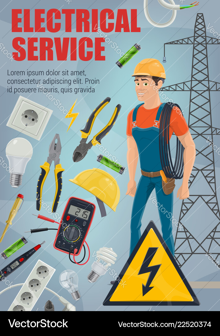 Electrician with Tools and Equipment Vector Image