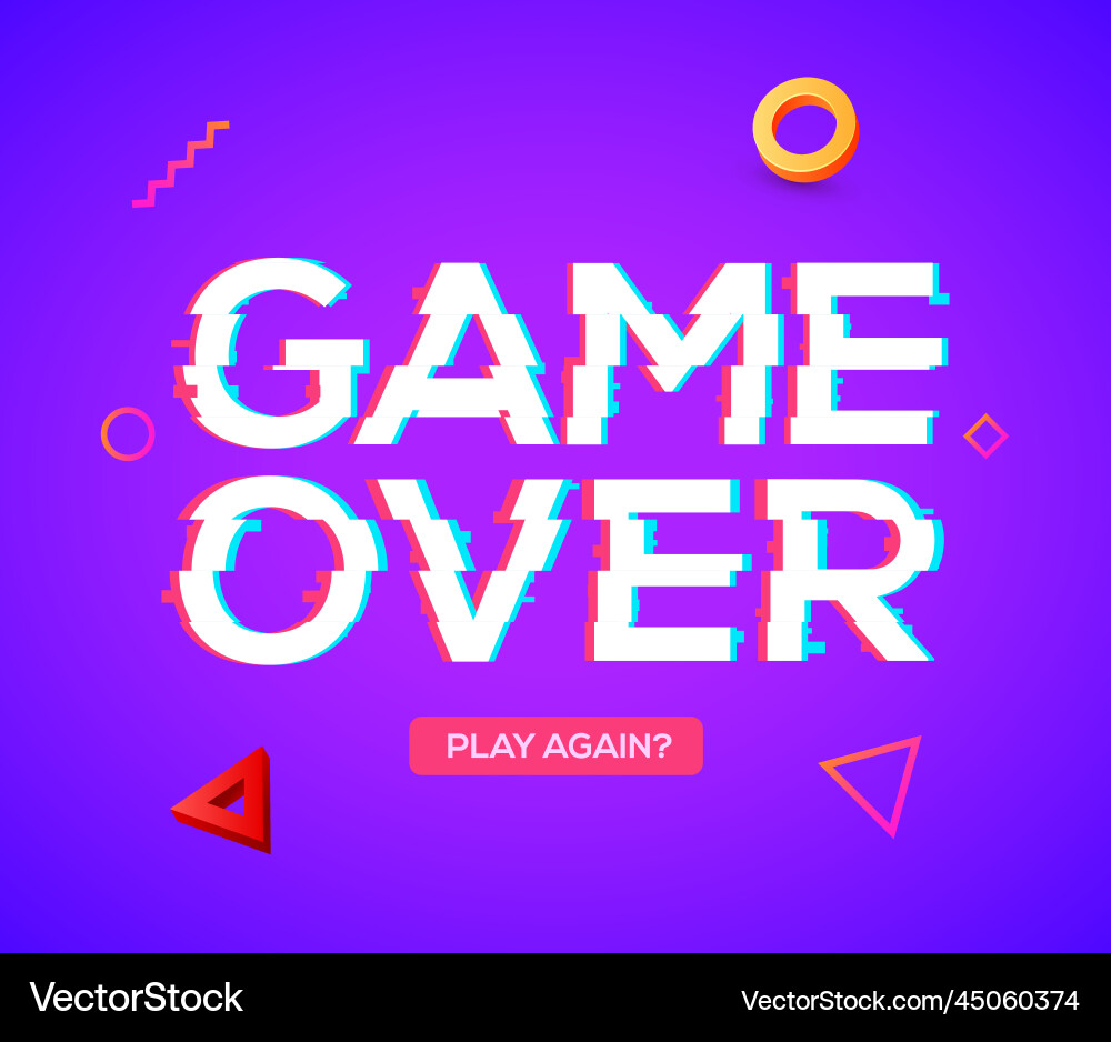 Game over screen glitch video retro pixel Game over screen glitch video retro pixel vector image
