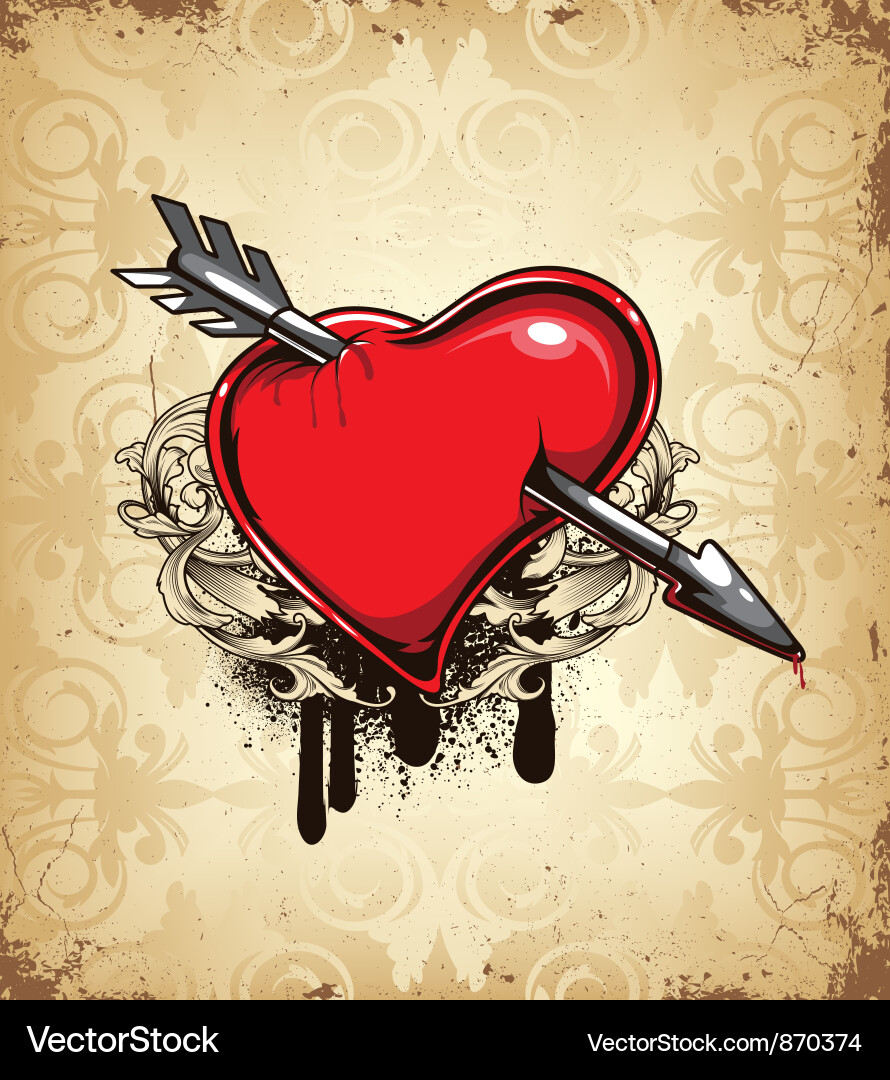 Grunge Heart with Arrow vector image
