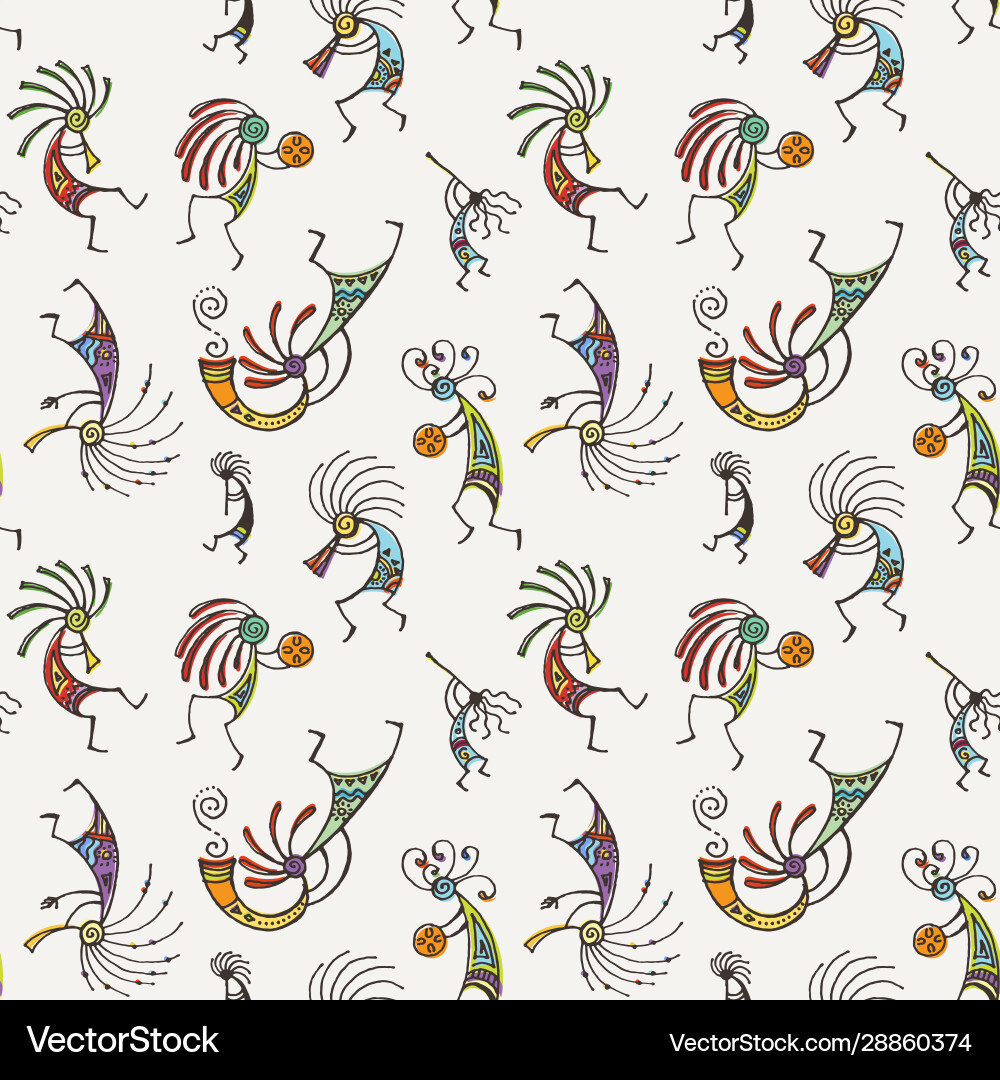 Hand drawn kokopelli seamless pattern stylized Hand drawn kokopelli seamless pattern stylized vector image