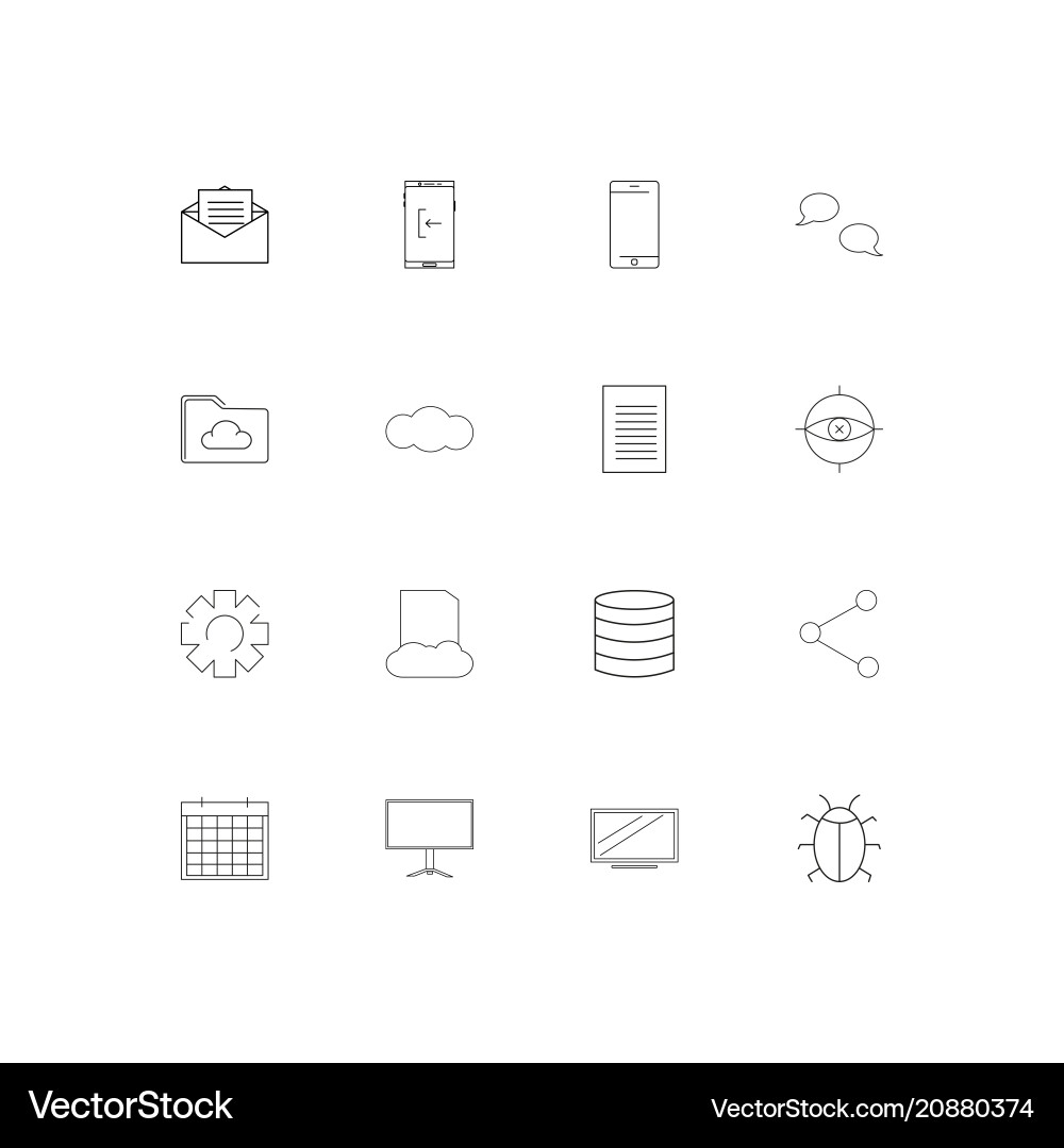 Internet technologies linear thin icons set vector image