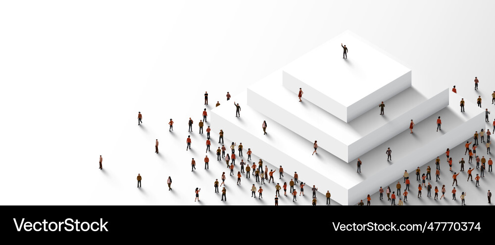 Large group of people stand around a step pyramid Large group of people stand around a step pyramid vector image