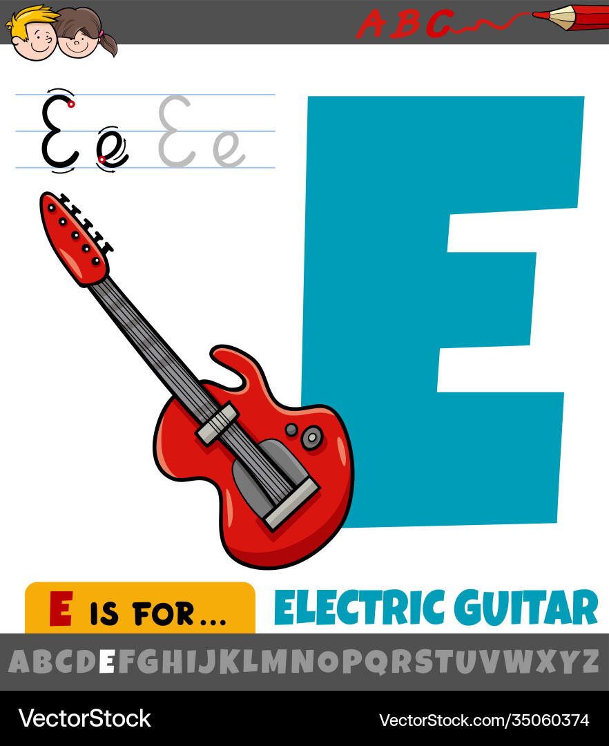 Letter E with Electric Guitar Vector Image