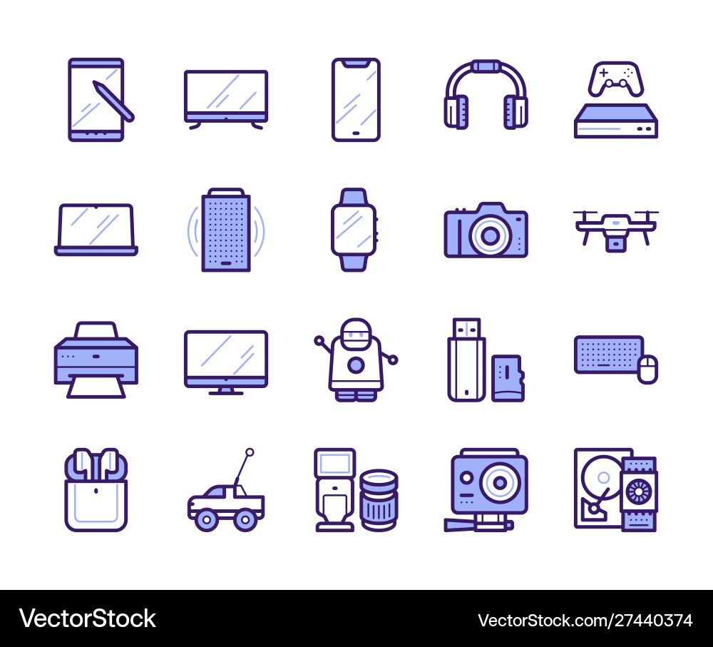 Moderne Gadgets Farbe linear Icons gesetzt Moderne Gadgets Farbe linear Icons gesetzt vektorbild