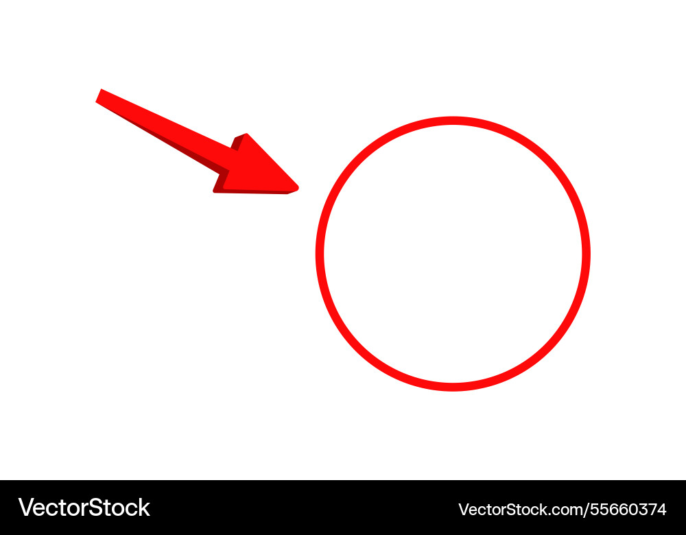Red arrow pointing at circle Vector Image