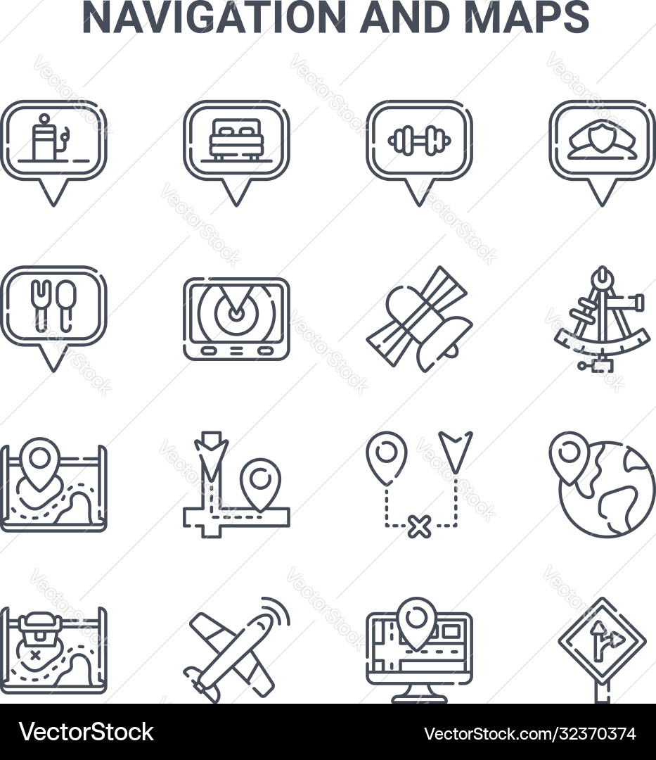 Set 16 navigation and maps concept line icons Set 16 navigation and maps concept line icons vector image