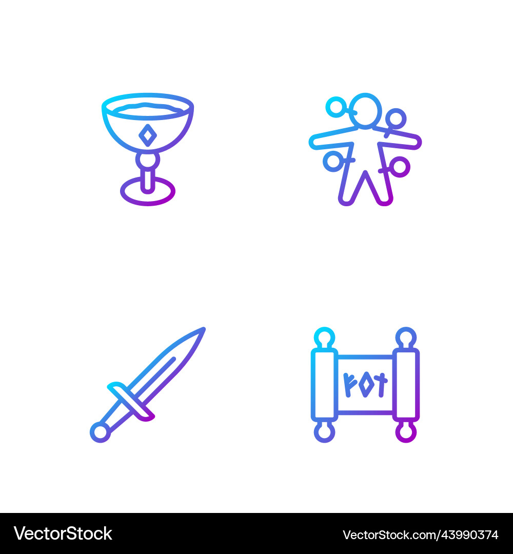 Set line magic scroll dagger medieval goblet Vector Image