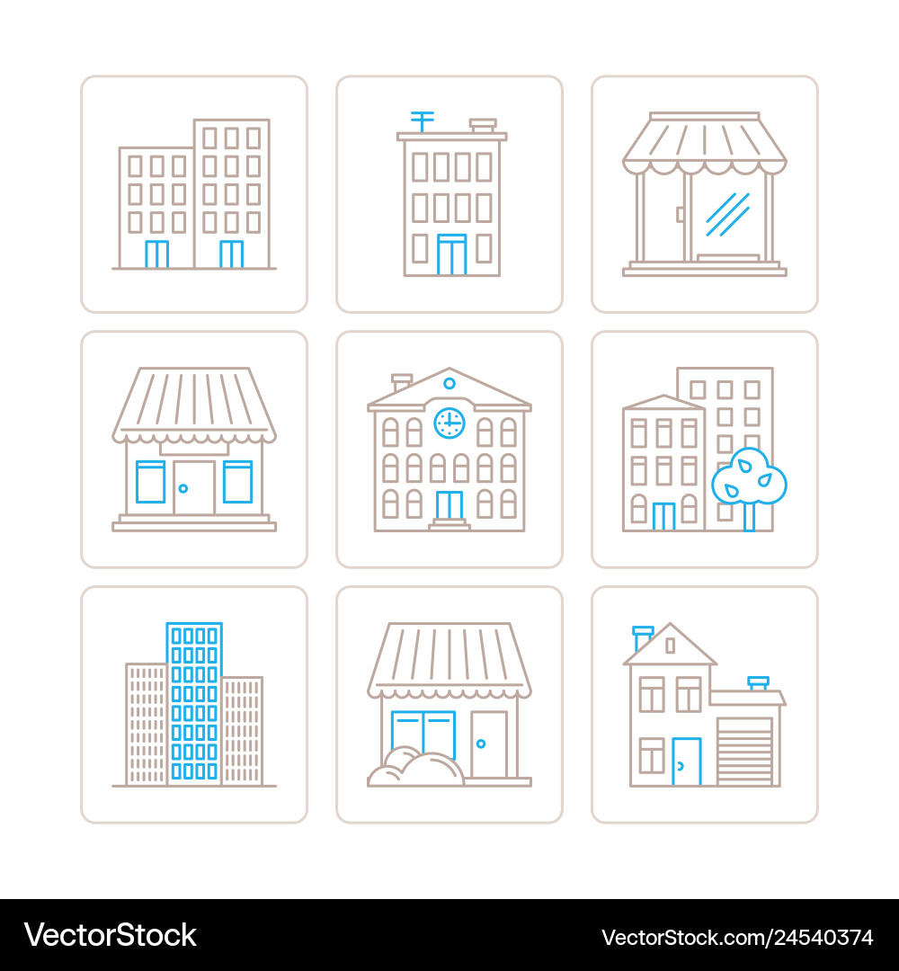 Set of building icons and concepts in mono thin vector image