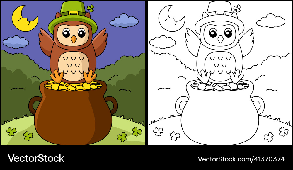 St Patricks Day Owl Malvorlage Vektorbild