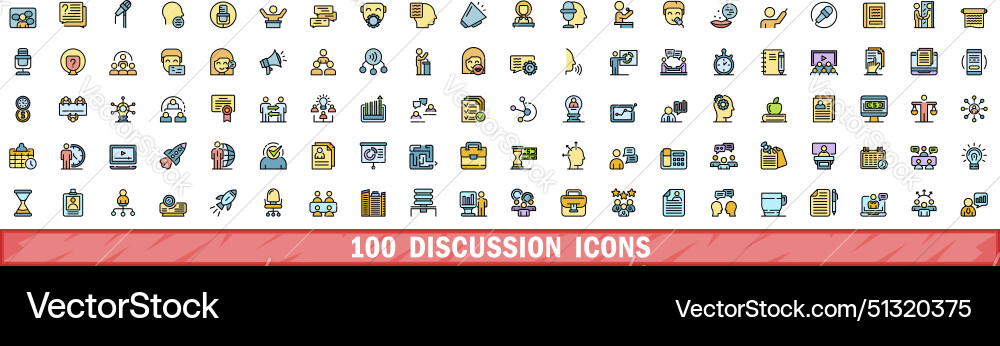 100 discussion icons set color line style Vector Image