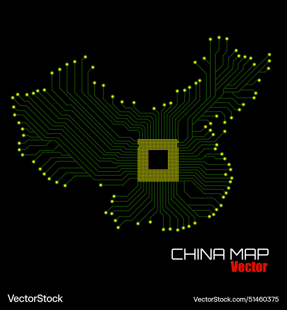 Abstract china map with cpu circuit board vector image