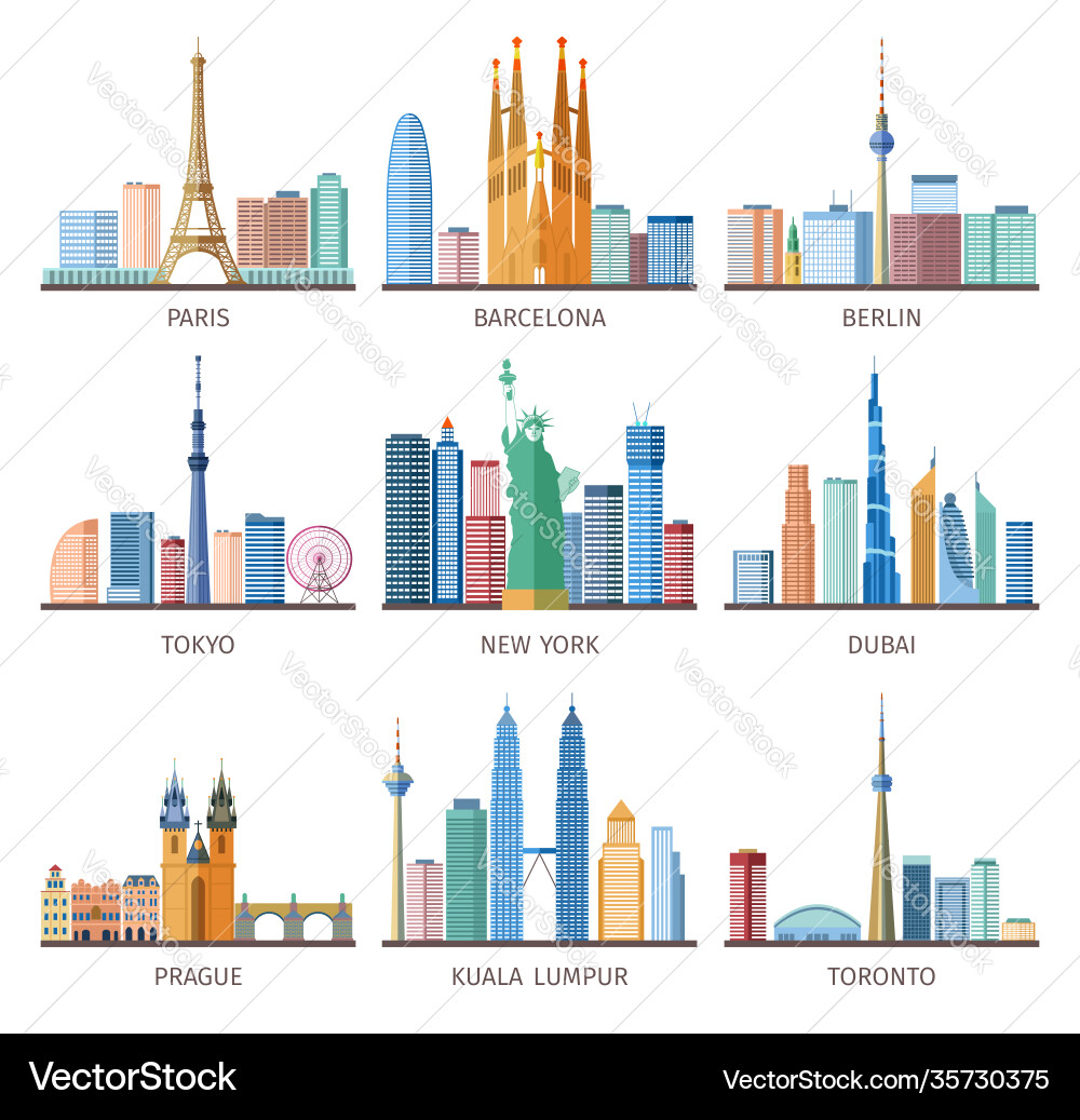 Cities skylines icons set Cities skylines icons set vector image