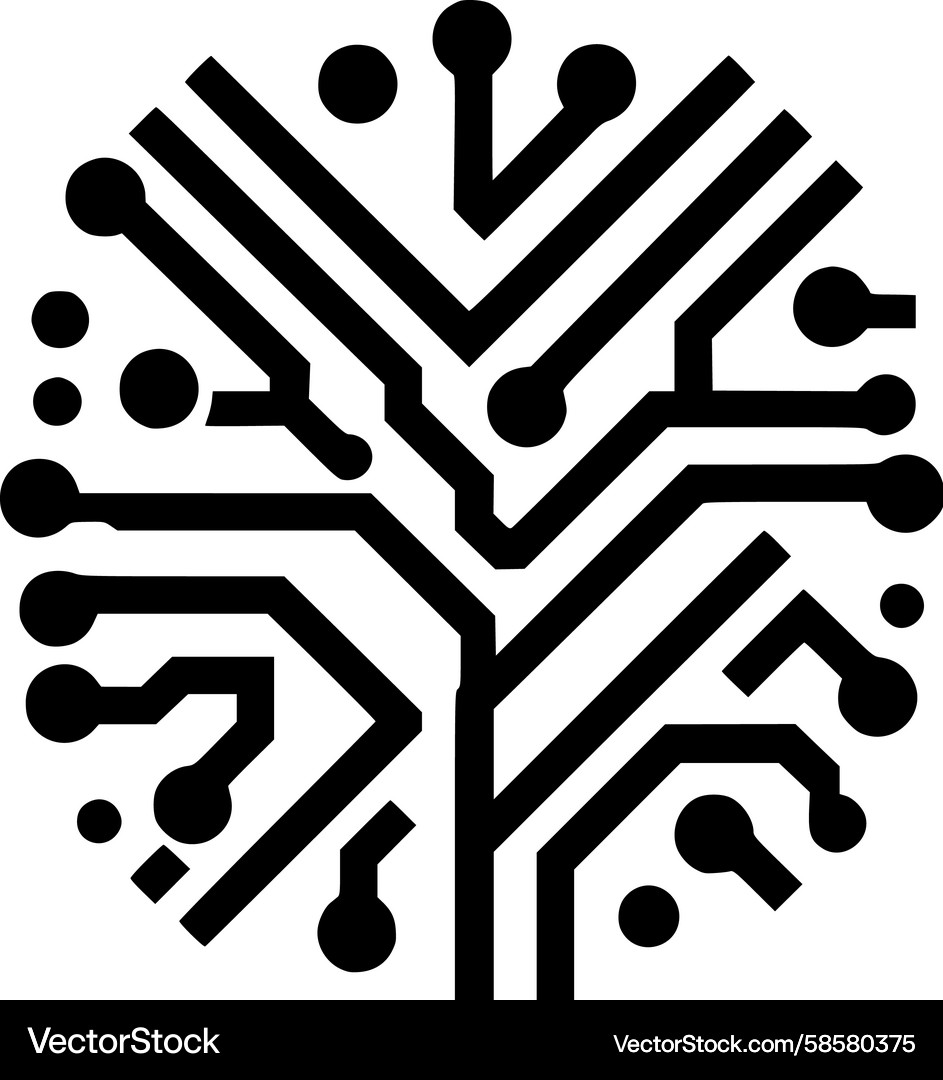 Connected Circuit Tree Vector Image