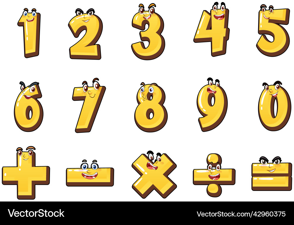 Counting number 0 to 9 and math symbols Counting number 0 to 9 and math symbols vector image