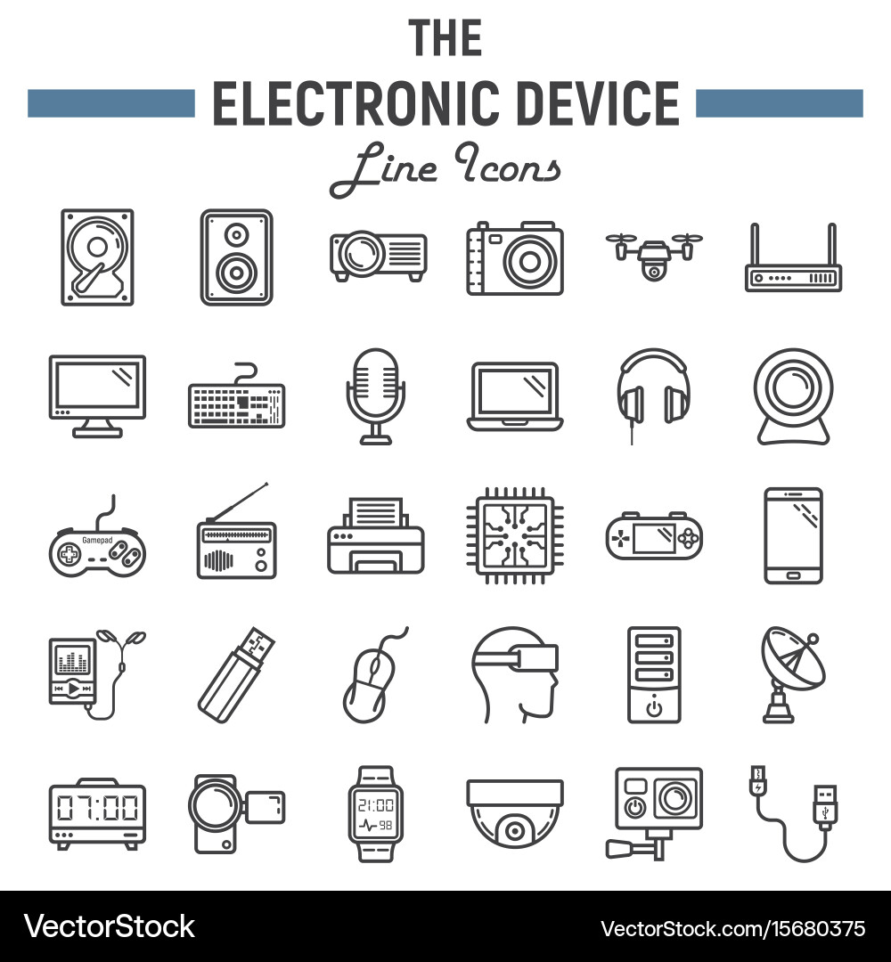 Electronic device line icon set technology Vector Image