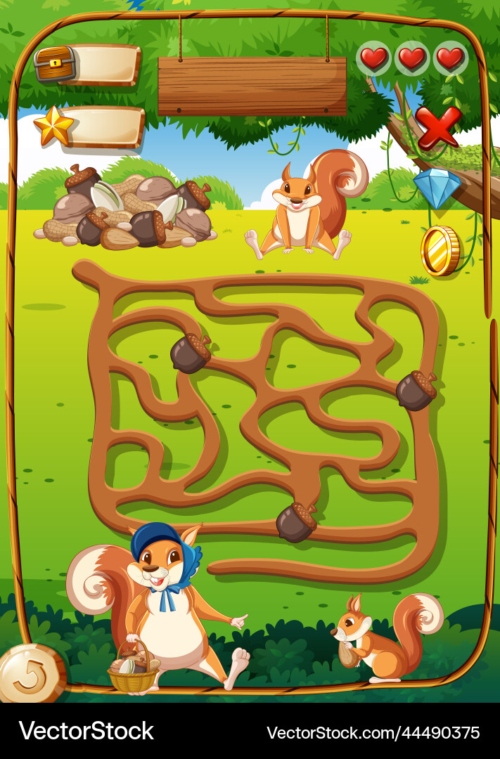 Game design with squirrels and nuts Game design with squirrels and nuts Vector Image