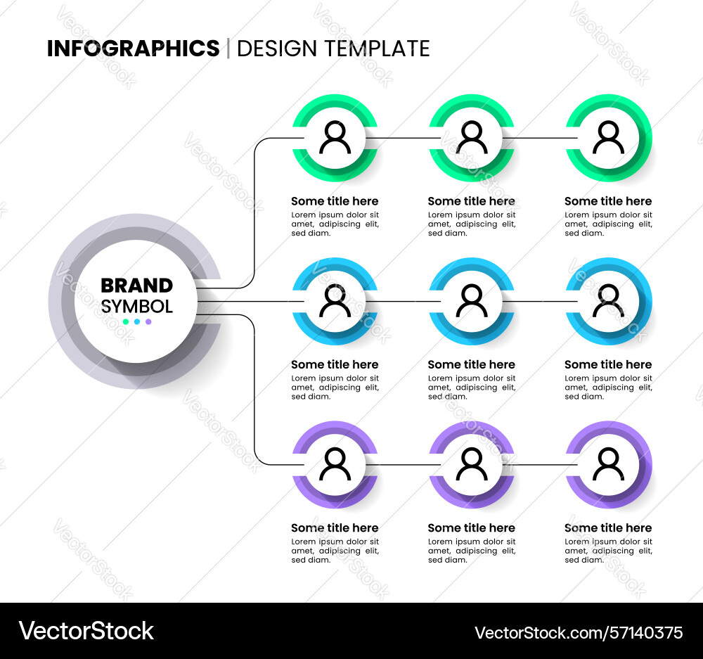 Infographic template 3 rows of circles connected Infographic template 3 rows of circles connected vector image