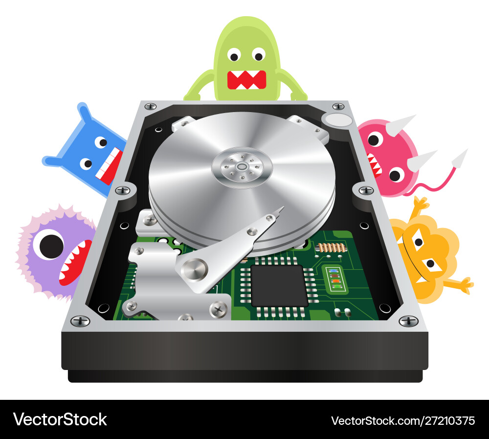 Inside a internal harddisk with avirus computer Inside a internal harddisk with avirus computer vector image