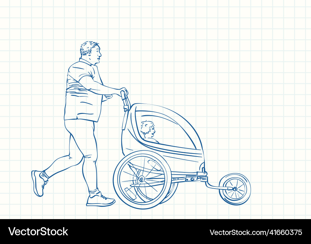 Man running with child in jogging stroller blue Vector Image