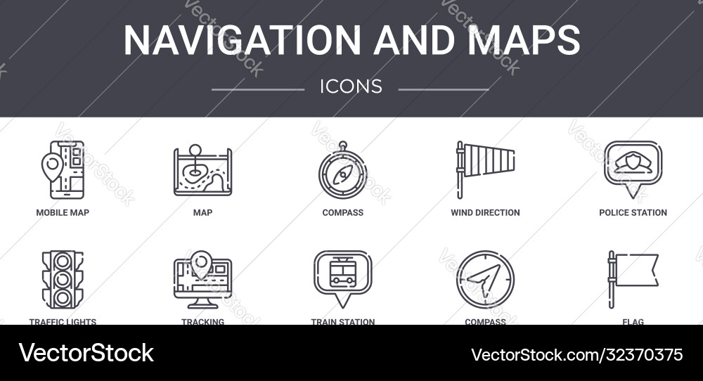 Navigation and maps concept line icons set vector image