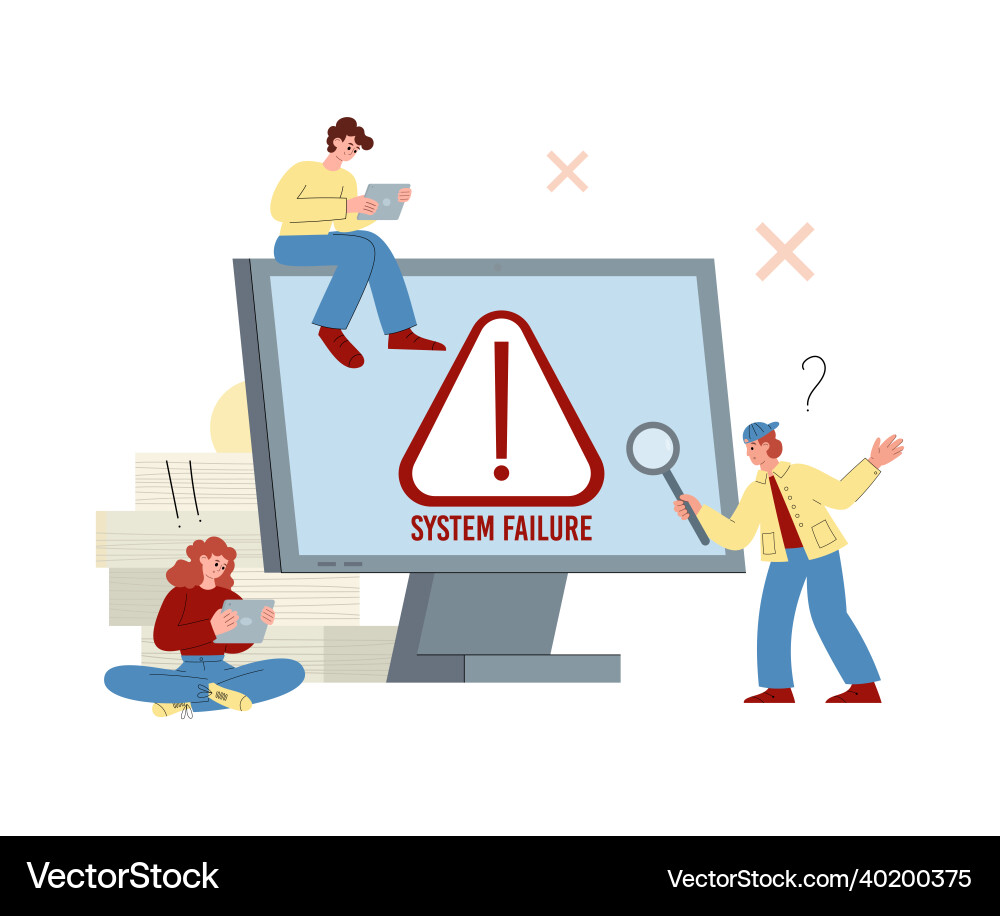 Operating system os error with people near Operating system os error with people near vector image