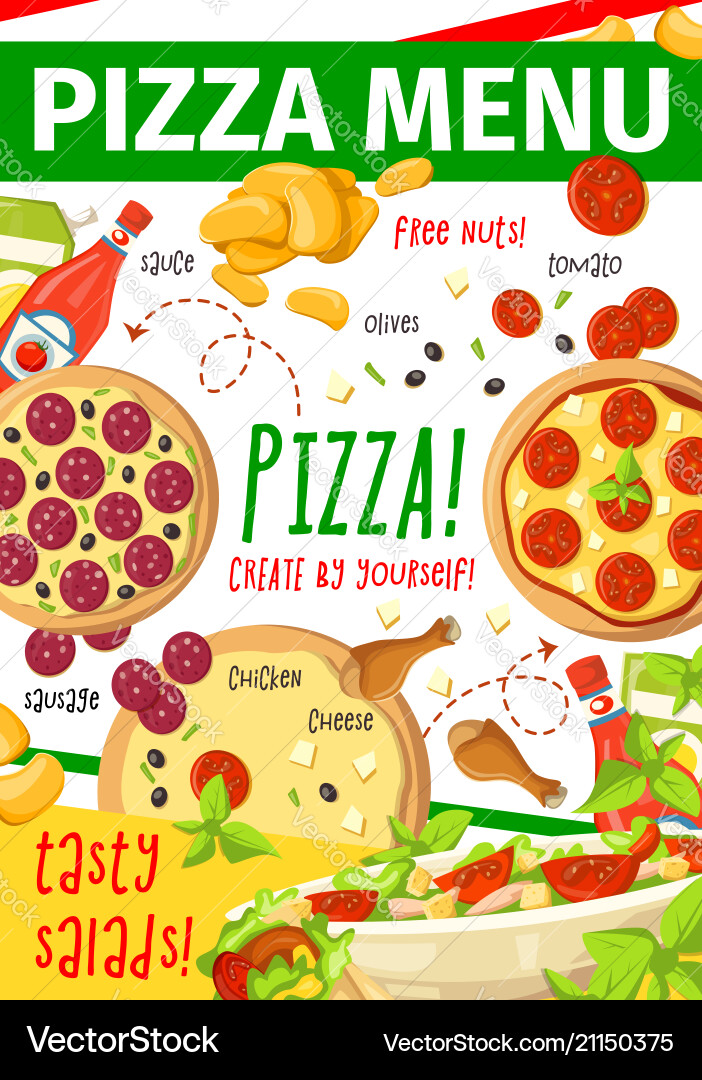 Pizza-Menükarte für Fast Food Restaurant Pizzeria Pizza-Menükarte für Fast Food Restaurant Pizzeria vektorbild