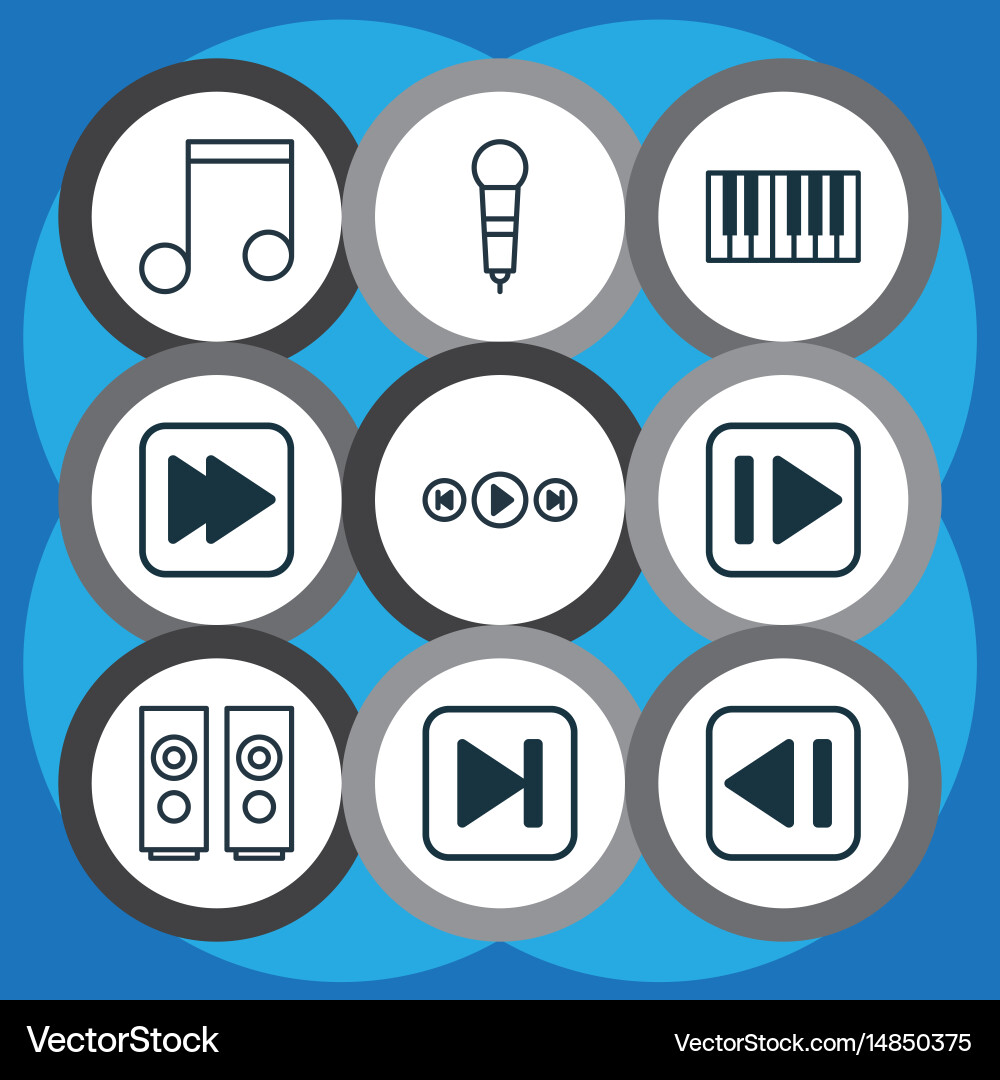Set of 9 audio icons includes following song Vector Image