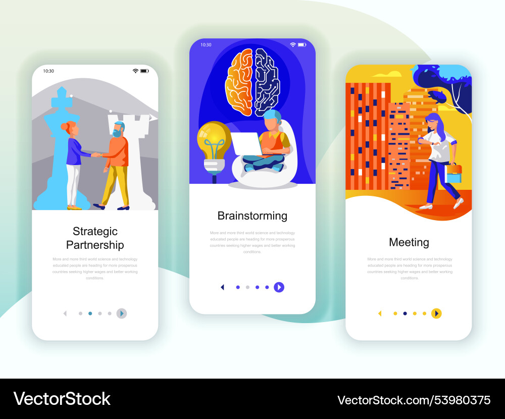 Set of onboarding screens user interface kit Set of onboarding screens user interface kit Vector Image