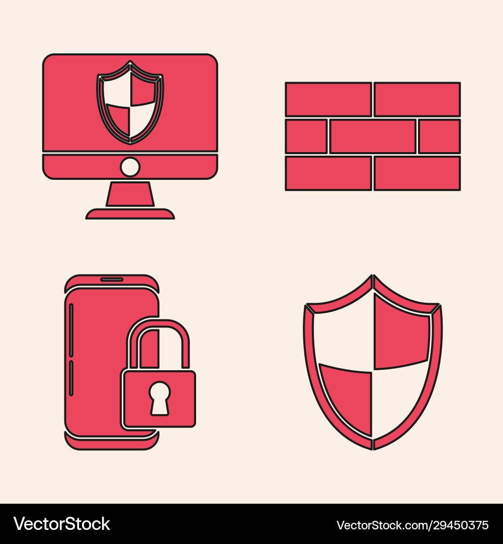 Set shield computer monitor and bricks Set shield computer monitor and bricks vector image