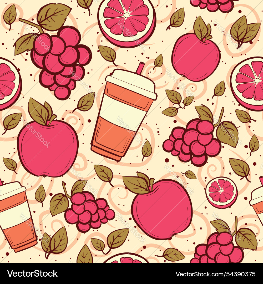 Summer seamless pattern with grapefruit grapes vector image