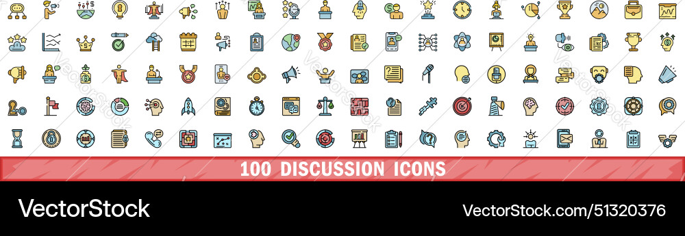 100 discussion icons set color line style 100 discussion icons set color line style vector image