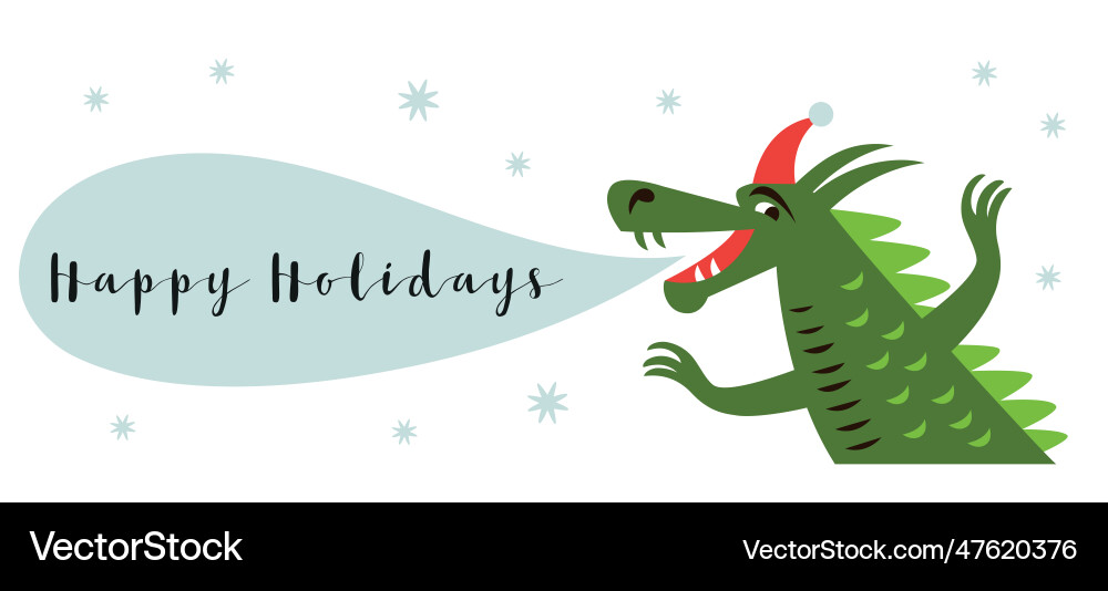 Cute gren dragon in santa hat happy holiday Cute gren dragon in santa hat happy holiday vector image