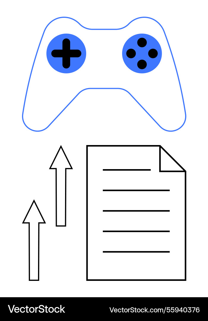 Gaming controller with document and arrows Vector Image