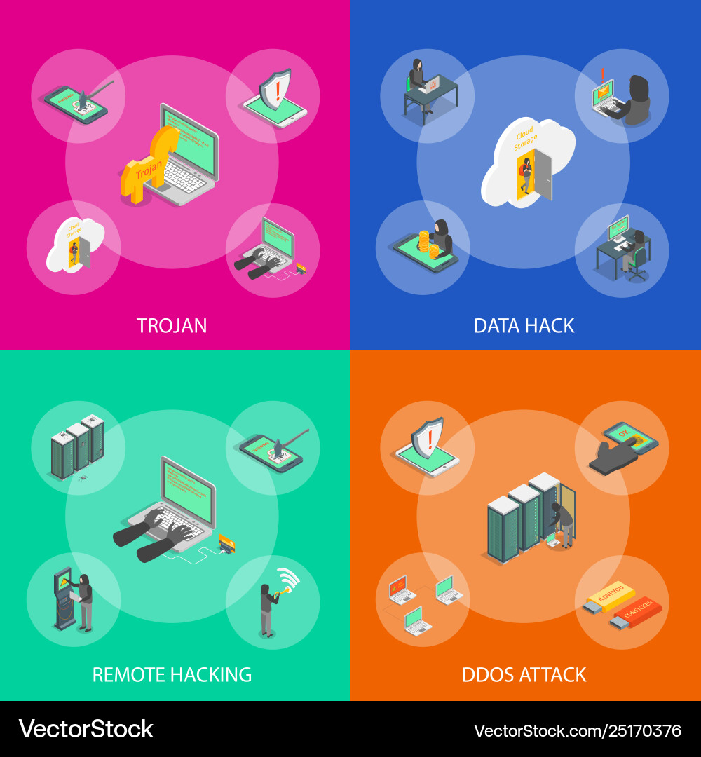 Hacker banner 3d set isometric view Hacker banner 3d set isometric view vector image